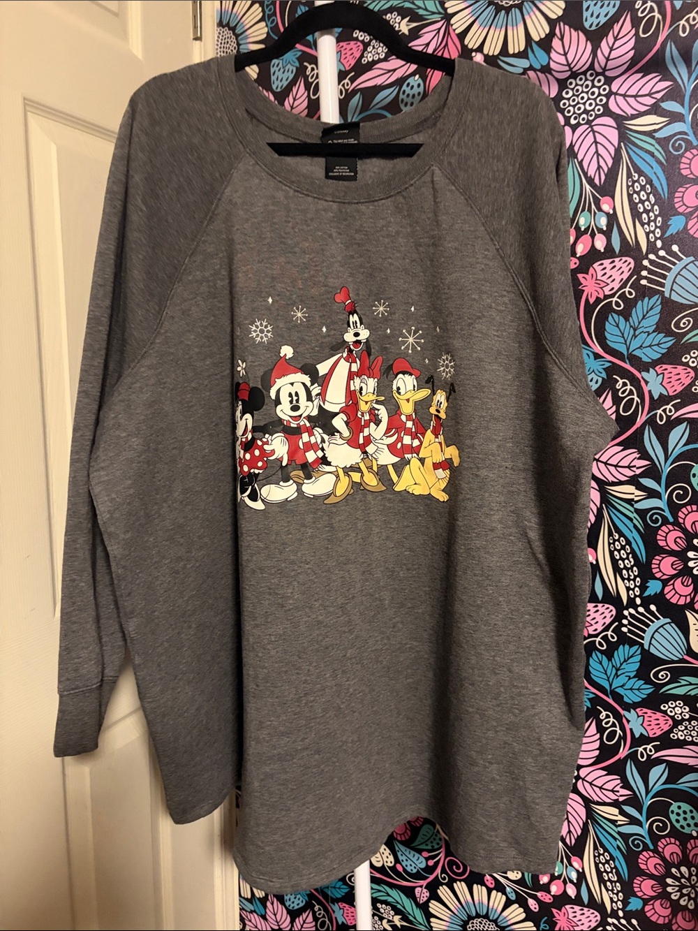 Disney Gray Crewneck Sweatshirt with Holiday Mickey & Friends Graphic